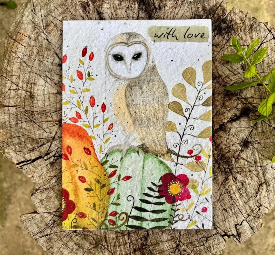 Owl 'With Love' Plantable Seed Paper Card by Erika's Whimsical Art