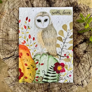 Owl 'With Love' Plantable Seed Paper Card by Erika's Whimsical Art