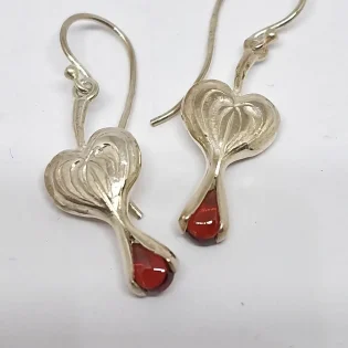 Sterling Silver Garnet Bleeding Heart Flower Drop Earrings