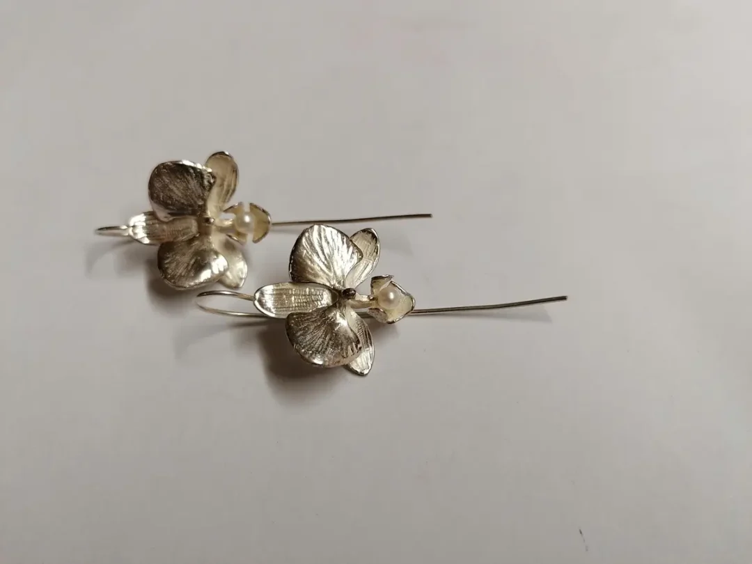 Sterling Silver & Pearl Moth Orchid Drop Earrings