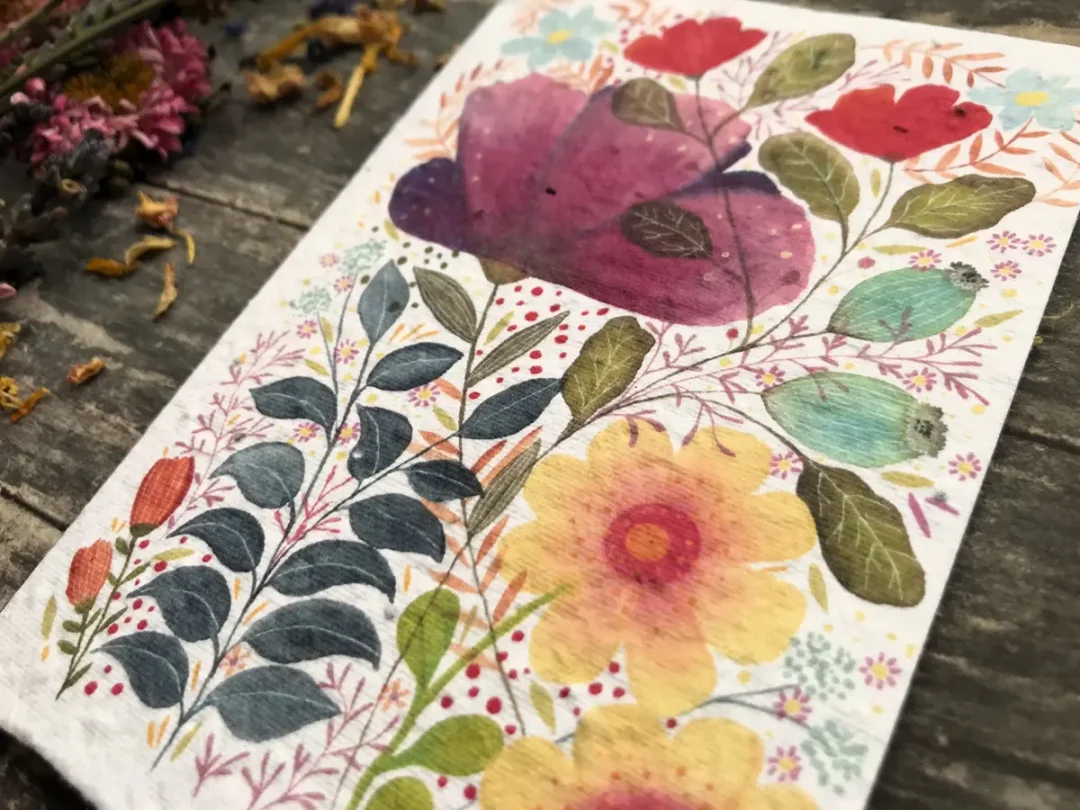 Meadow Watercolour Plantable Seed Paper Card by Erika's Whimsical Art 2