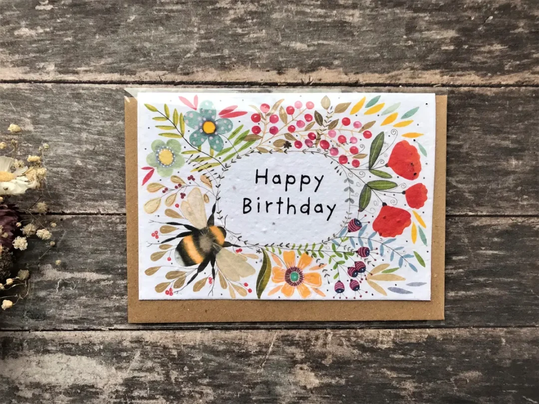 Bumble Bee 'Happy Birthday' Plantable Seed Paper Card 4
