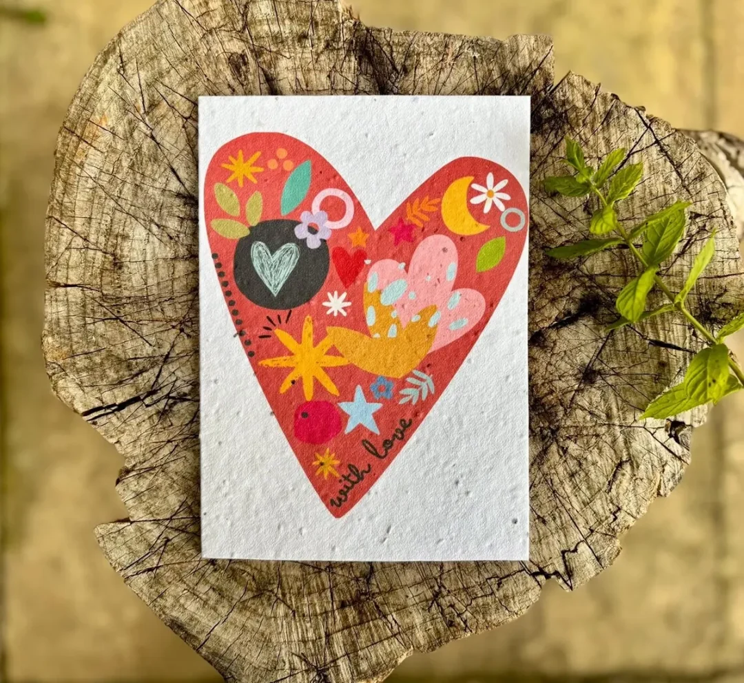 'With Love' Plantable Seed Paper Heart Card by Erika's Whimsical Art 3