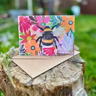 Vibrant Floral Bumble Bee Plantable Seed Paper Card by Erika’s Whimsical Art 4