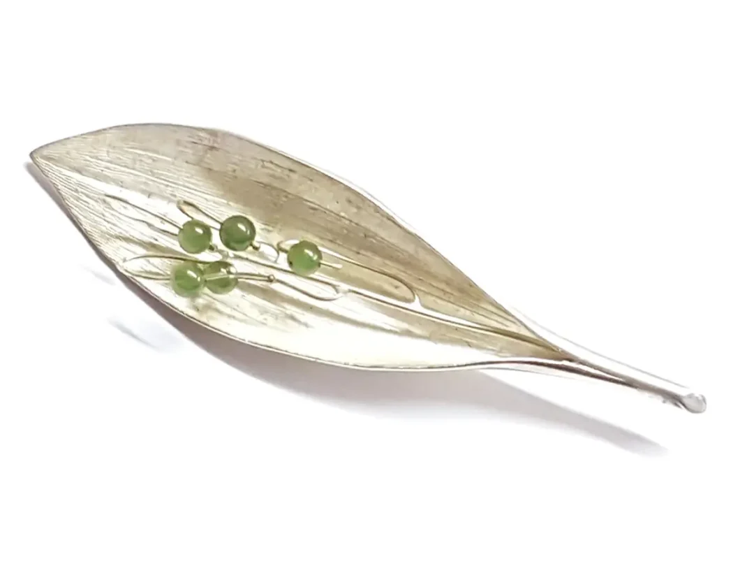 Sterling Silver Lily of the Valley Nephrite Jade Brooch