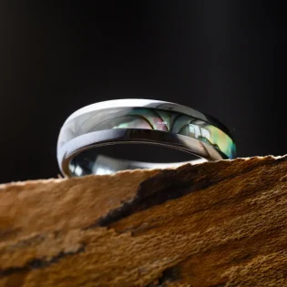 Mulan Abalone Shell & Tungsten Steel Men’s Ring by Botanica