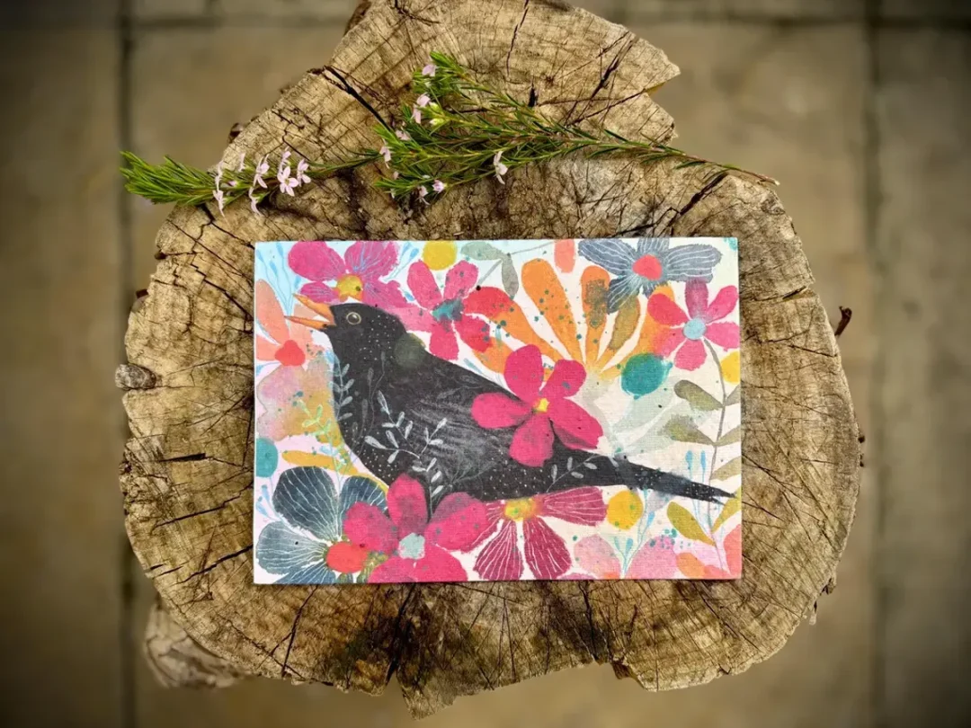 Vibrant Floral Blackbird Plantable Seed Paper Card 4