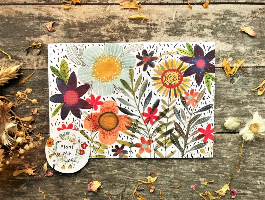 Wildflower Blooms Plantable Seed Paper Card by Erika's Whimsical Art