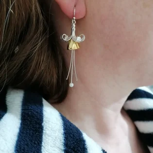Sterling Silver, Pearl & Gold Vermeil Fuchsia Drop Earrings
