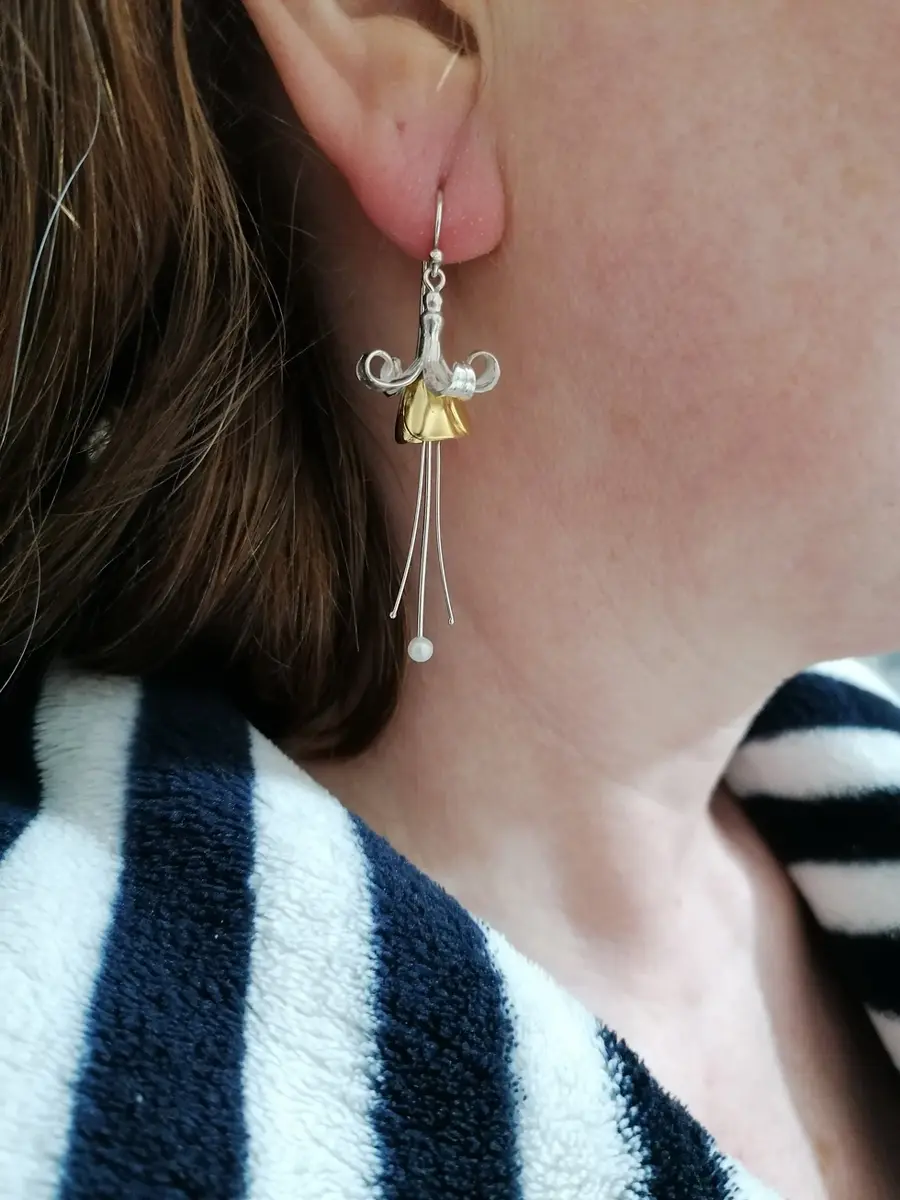 Sterling Silver, Pearl & Gold Vermeil Fuchsia Drop Earrings