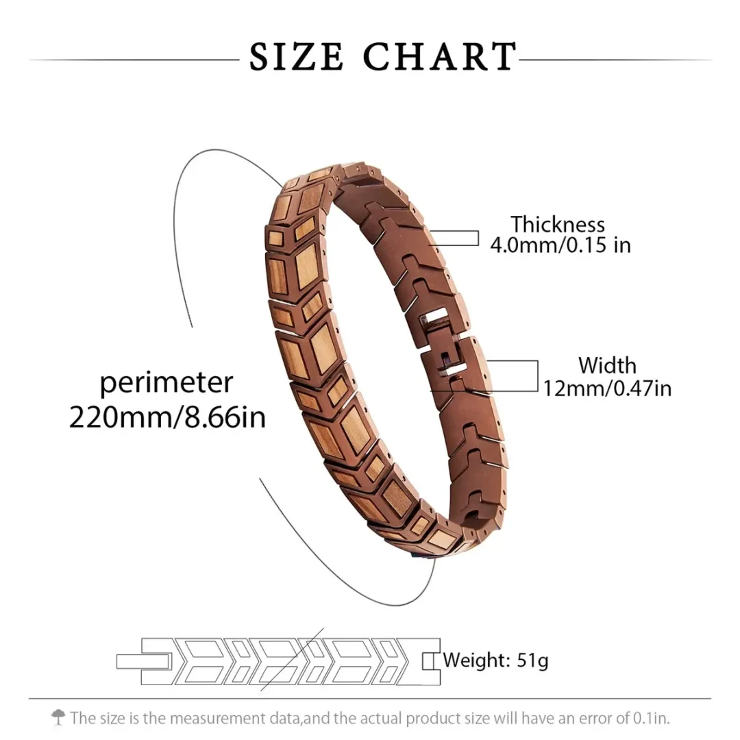 Ragnar Reclaimed Whiskey Barrel Wood & Rose Gold Steel Bracelet by Botanica