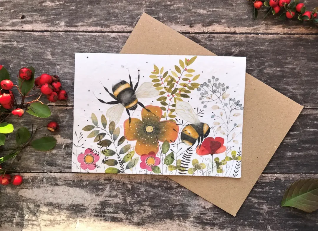 Botanical Bee Plantable Seed Paper Card by Erika's Whimsical Art 3