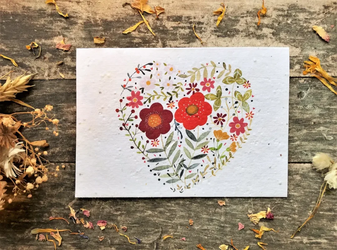 Floral Heart Plantable Seed Paper Card by Erika’s Whimsical Art 3