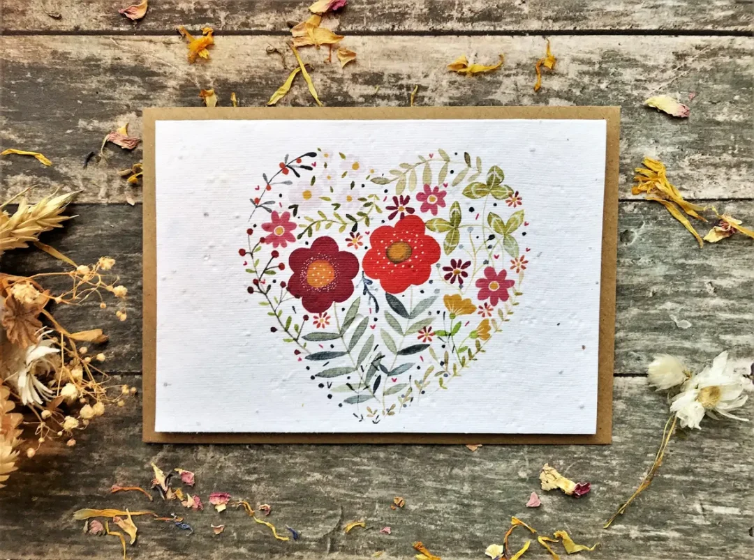 Floral Heart Plantable Seed Paper Card by Erika’s Whimsical Art 4