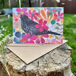 Vibrant Floral Blackbird Plantable Seed Paper Card 5