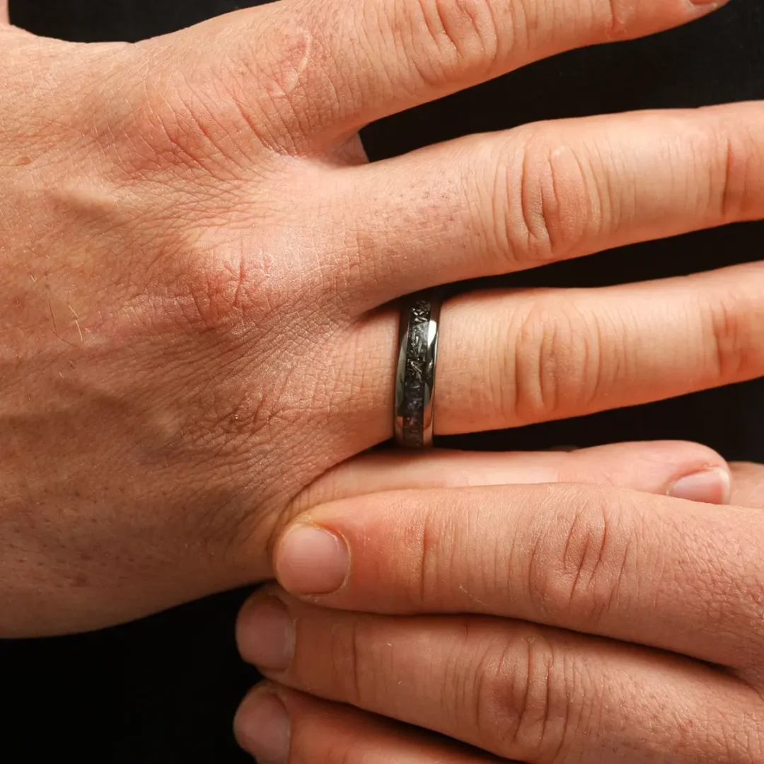 Percy Alnwick Stone & Gunmetal Tungsten Steel Men’s Ring by Botanica