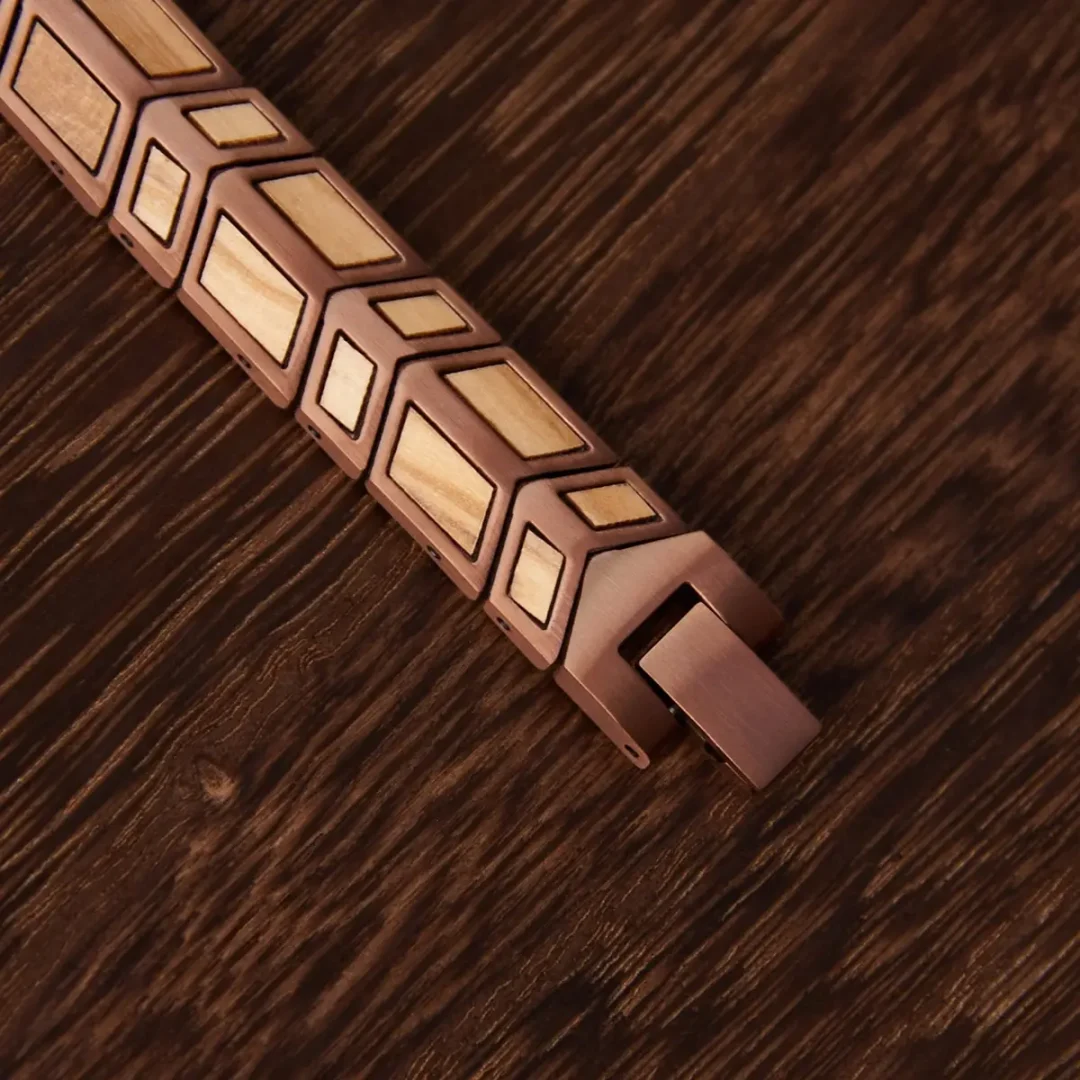 Ragnar Reclaimed Whiskey Barrel Wood & Rose Gold Steel Bracelet by Botanica