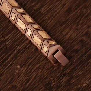 Ragnar Reclaimed Whiskey Barrel Wood & Rose Gold Steel Bracelet by Botanica