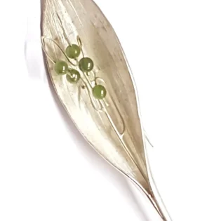 Sterling Silver Lily of the Valley Nephrite Jade Brooch