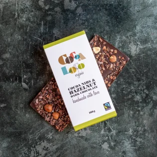 Cocoa Loco's Dark Chocolate, Cocoa Nibs & Hazelnut Bar