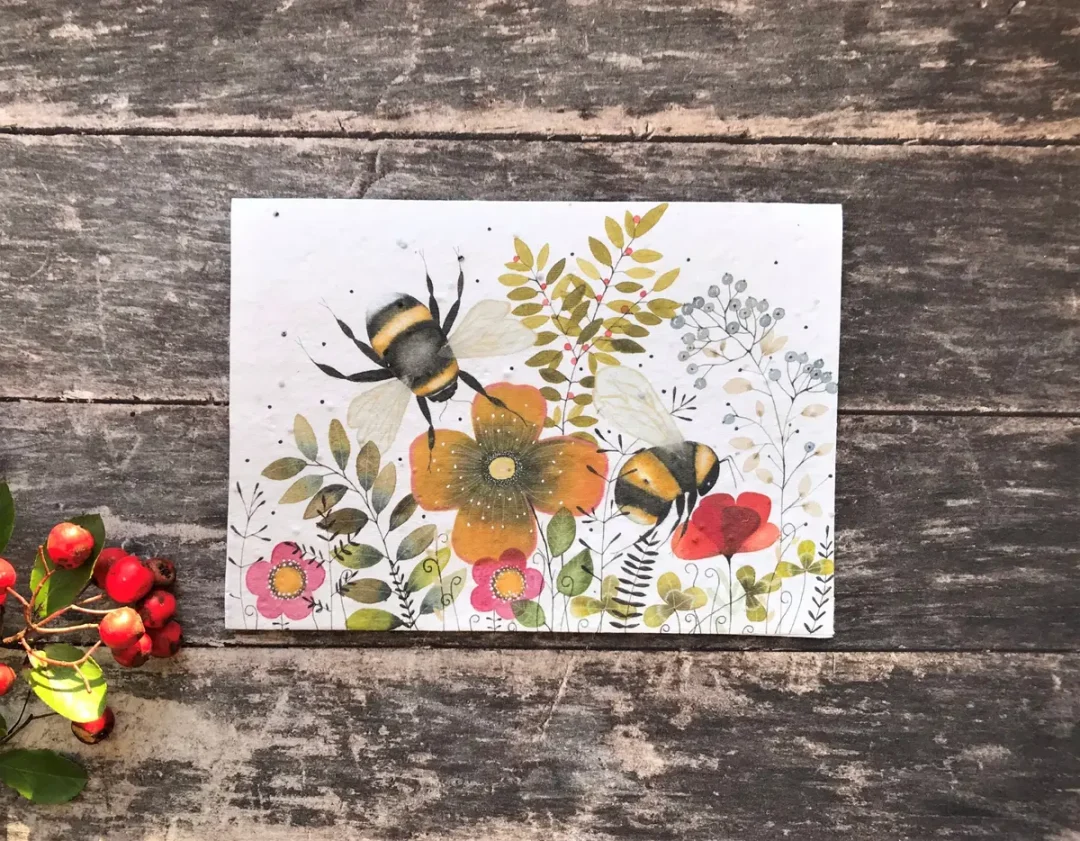 Botanical Bee Plantable Seed Paper Card by Erika's Whimsical Art 4