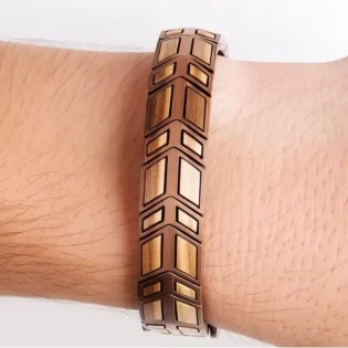 Ragnar Reclaimed Whiskey Barrel Wood & Rose Gold Steel Bracelet by Botanica