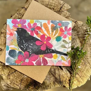 Vibrant Floral Blackbird Plantable Seed Paper Card