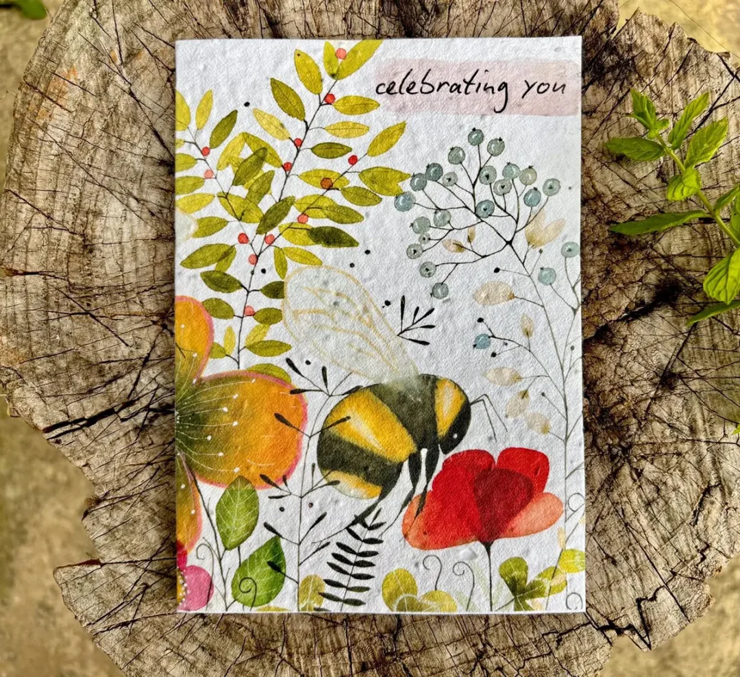 Bumble Bee 'Celebrating You' Plantable Seed Paper Card by Erika’s Whimsical Art
