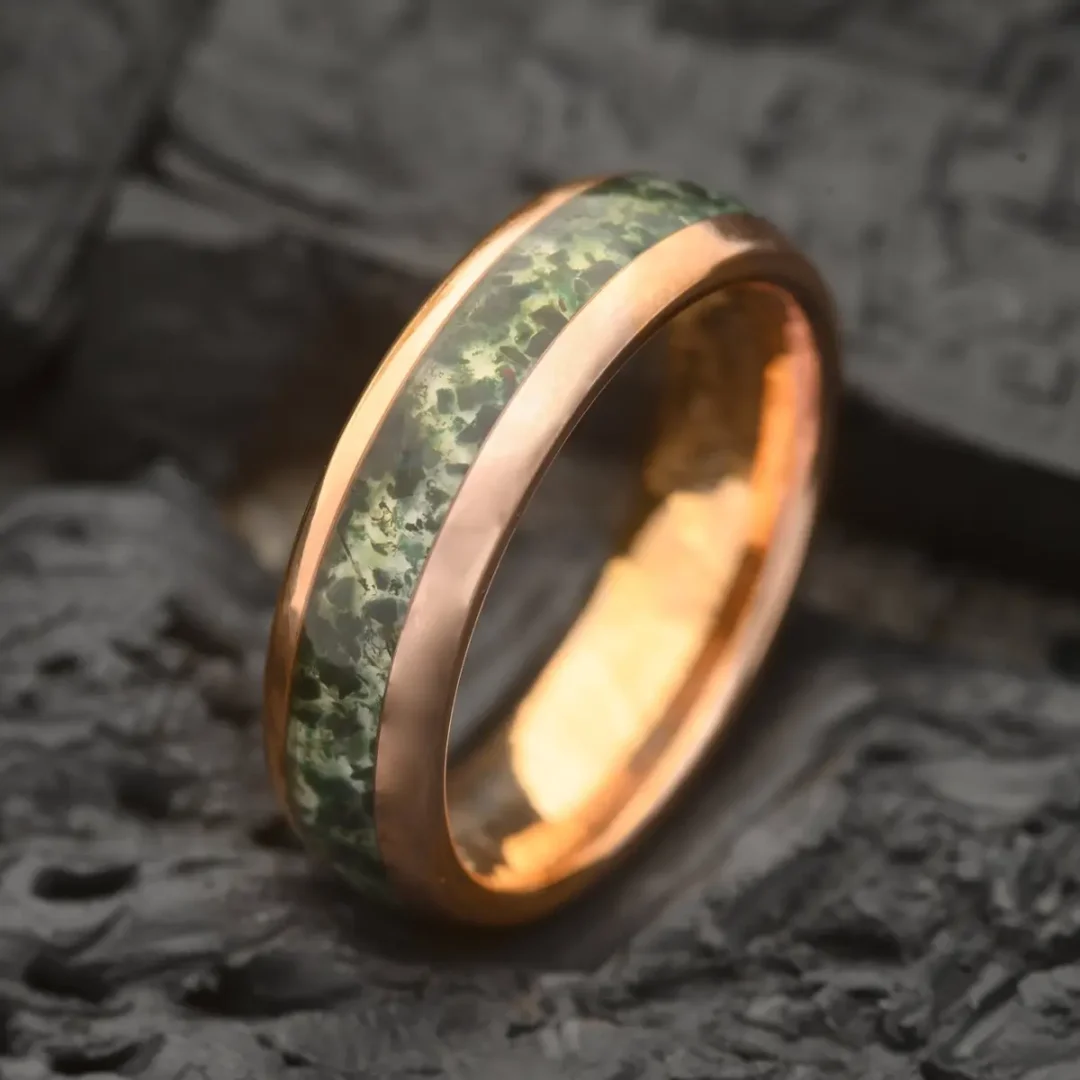 Gimli Moss Agate & Gold Tungsten Steel Men's Ring