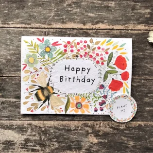 Bumble Bee 'Happy Birthday' Plantable Seed Paper Card