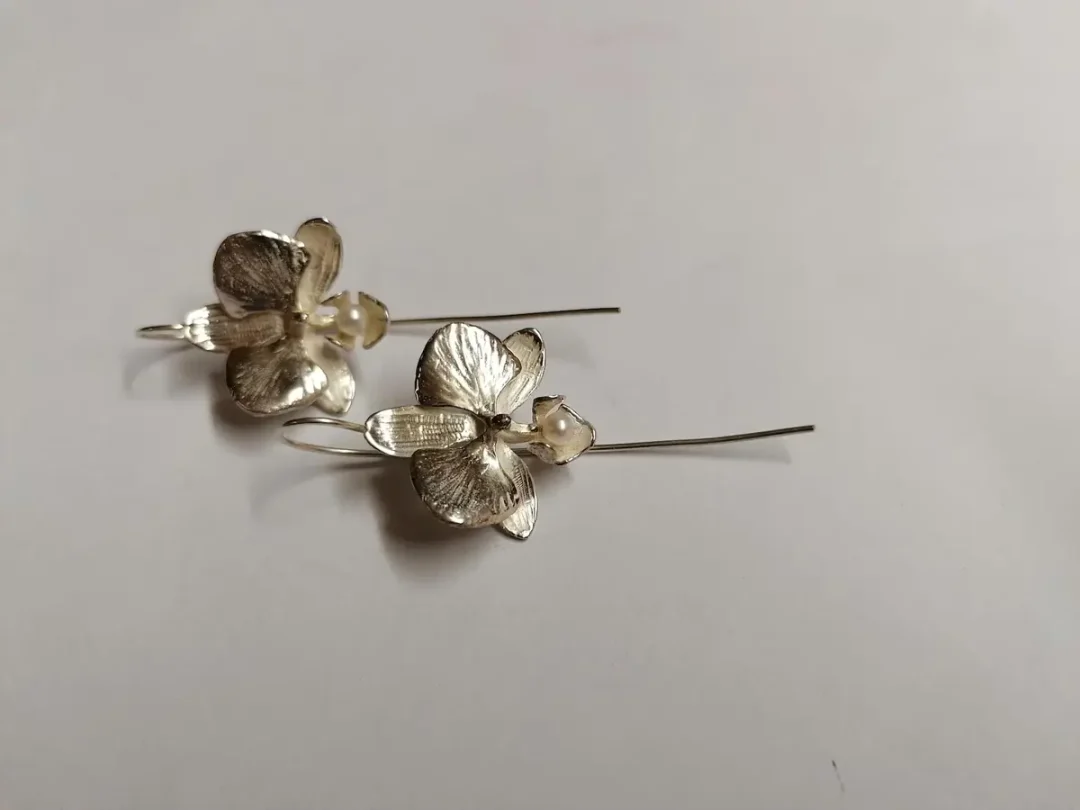 Sterling Silver & Pearl Moth Orchid Drop Earrings