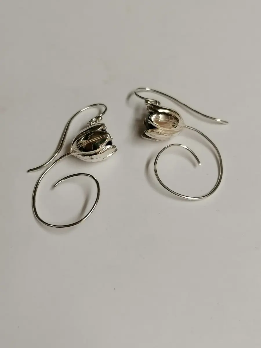 Sterling Silver Garnet Tulip Drop Earrings