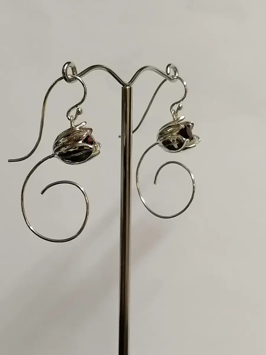 Sterling Silver Garnet Tulip Drop Earrings