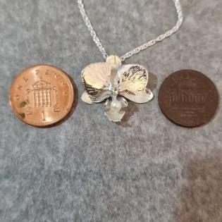 Sterling Silver & Pearl Moth Orchid Pendant Necklace