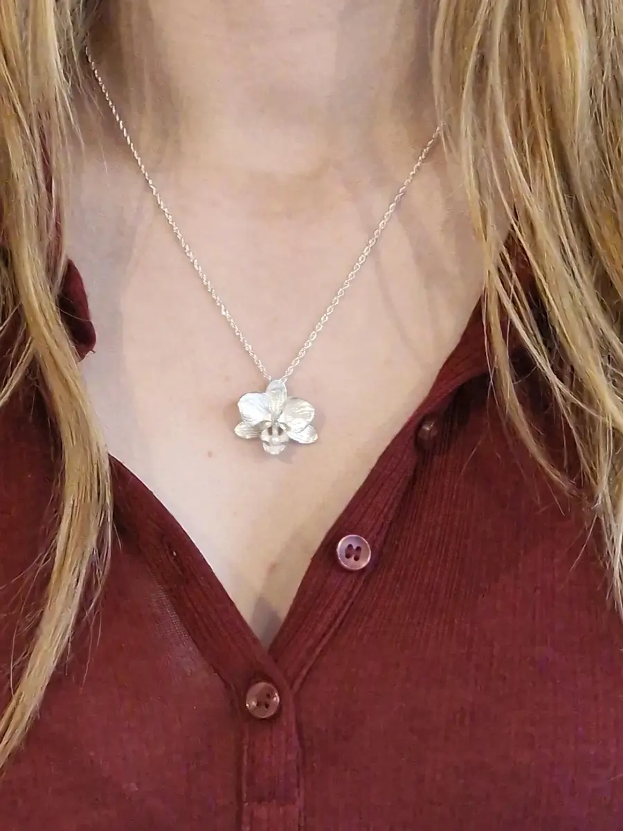 Sterling Silver & Pearl Moth Orchid Pendant Necklace