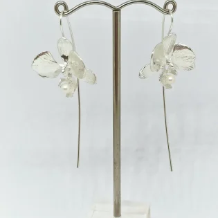 Sterling Silver & Pearl Moth Orchid Drop Earrings