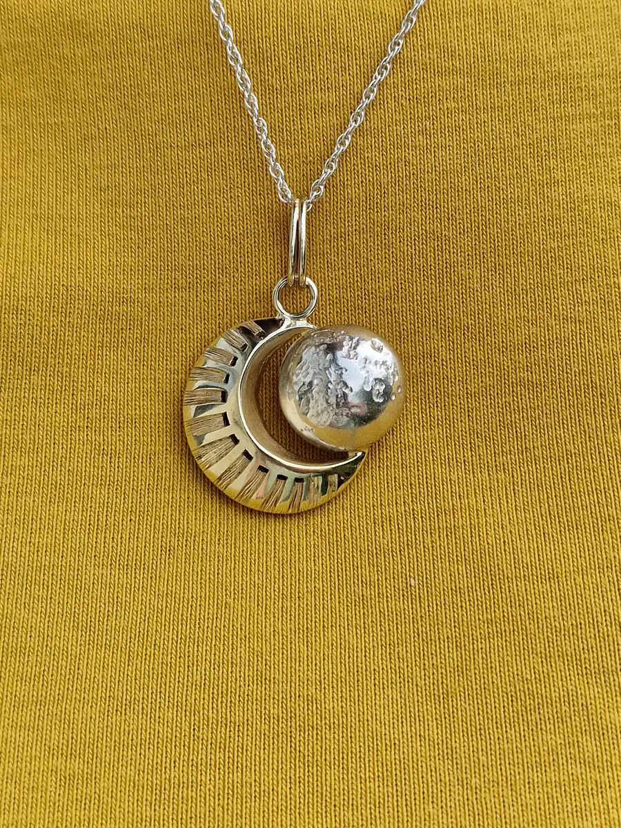 Silver & Gold Eclipse Moon Pendant Necklace