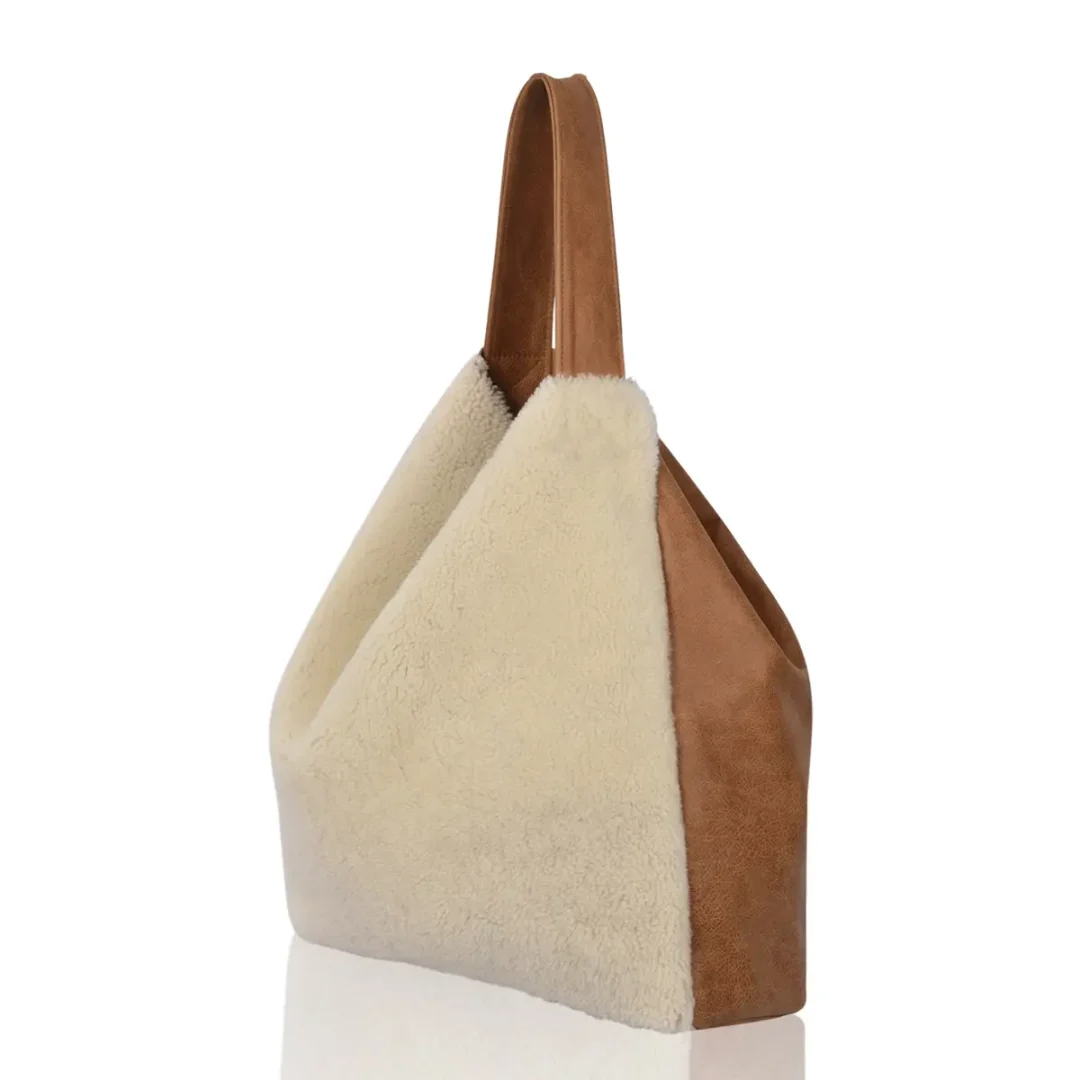 Brandy Cream Yatton Sheepskin & Leather Shoulder Bag by Owen Barry