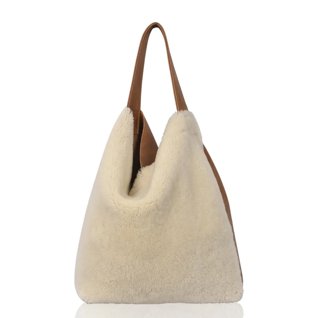 Brandy Cream Yatton Sheepskin & Leather Shoulder Bag by Owen Barry