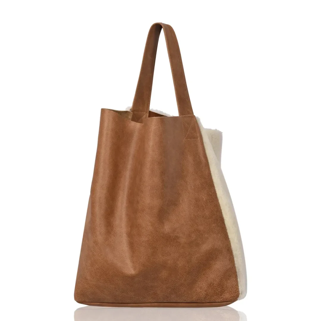 Brandy Cream Yatton Sheepskin & Leather Shoulder Bag by Owen Barry
