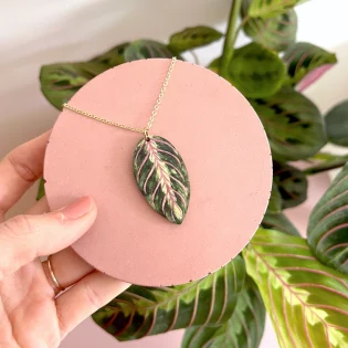 Maranta Leaf Wooden Pendant Necklace by Mica Peet 2