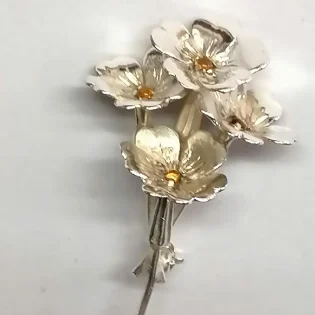 Sterling Silver Citrine Primrose Brooch handmade by Andrew O’Dell