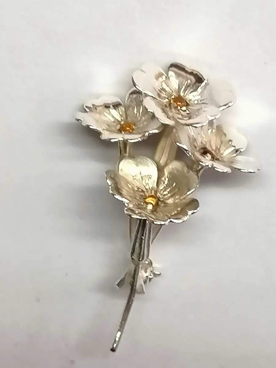 Sterling Silver Citrine Primrose Brooch handmade by Andrew O’Dell