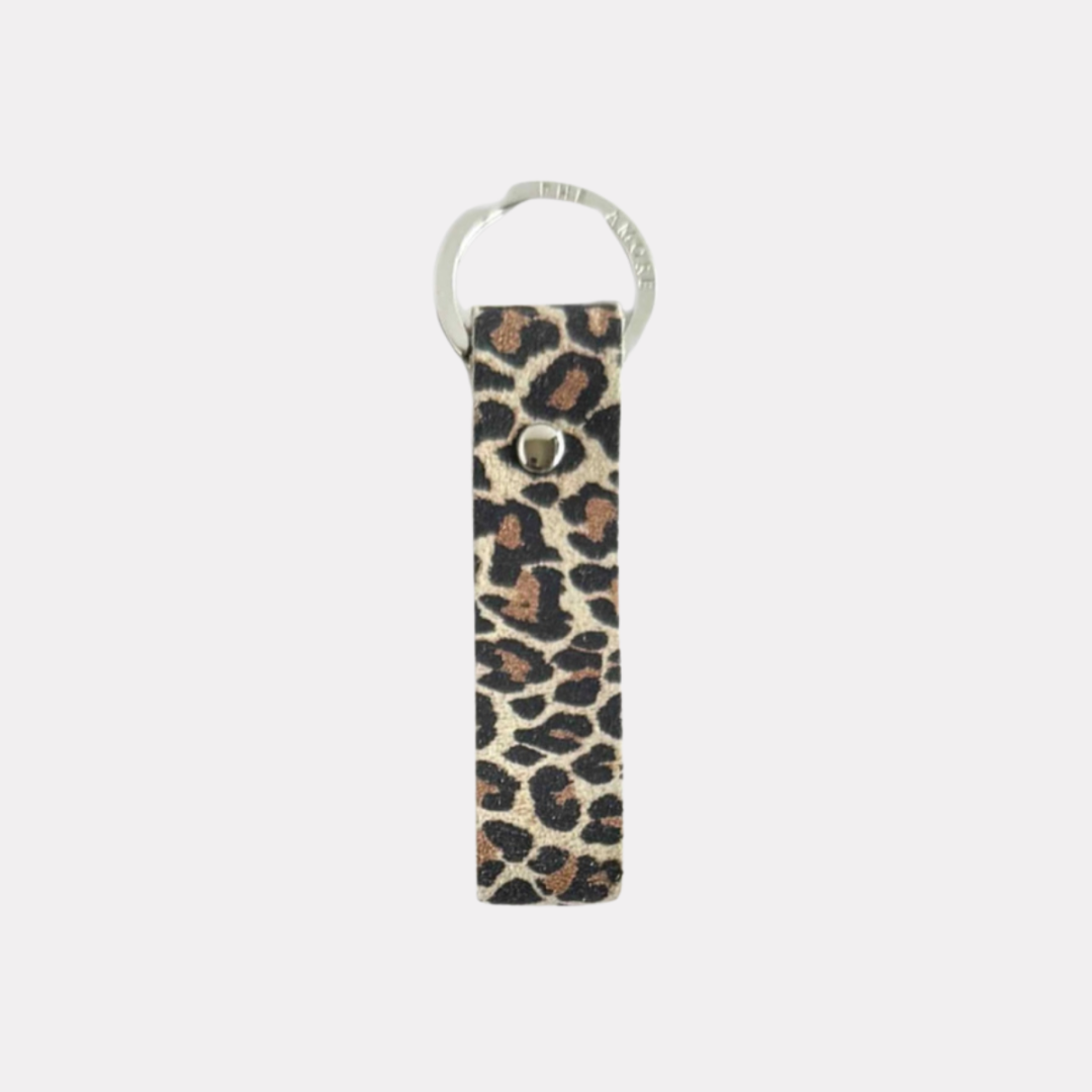 Cream Leopard Print Suede Keyring by Rhe Amore