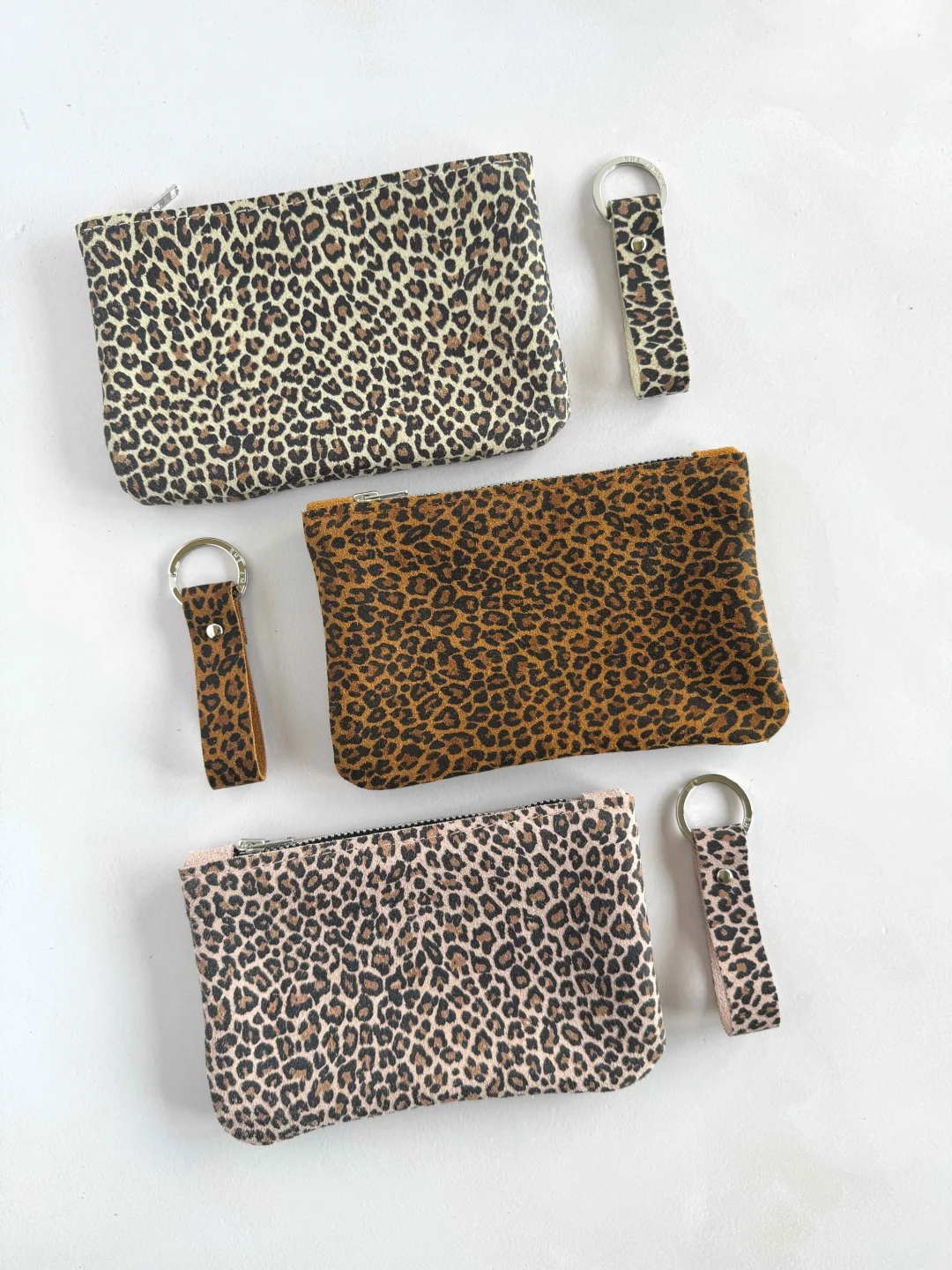 Leopard Print Suede Purse Collection by Rhe Amore Pink Classic Cream with Key Chain
