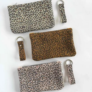 Leopard Print Suede Purse Collection by Rhe Amore Pink Classic Cream with Key Chain