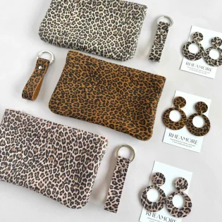 Leopard Print Suede Purse Collection by Rhe Amore Pink Classic Cream Set