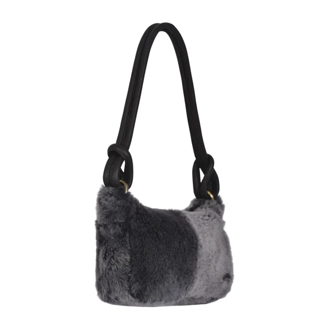 Graphito Grey Devoran Sheepskin Shoulder Bag by Owen Barry