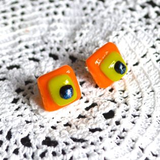 Bright Orange Yellow Stud Earrings by AW Designs UK Side view