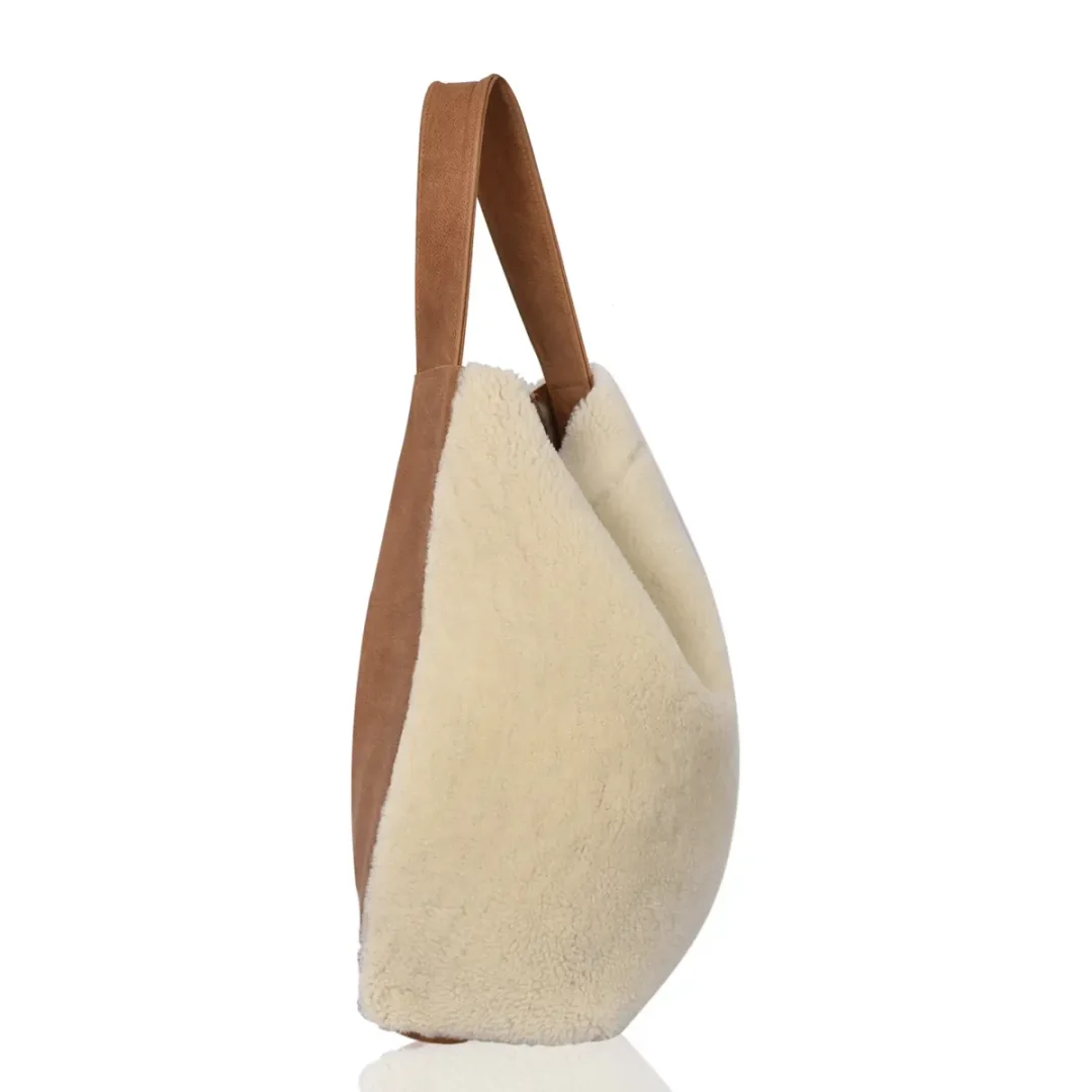 Brandy Cream Yatton Sheepskin & Leather Shoulder Bag by Owen Barry